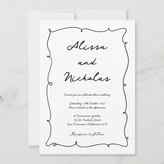 Invitation Mariage Monogramme de bordure et de script de main (Devant)