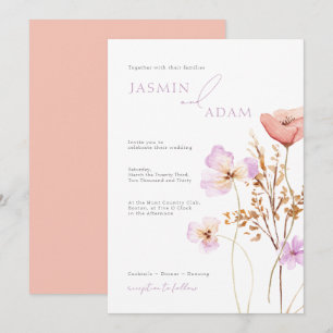 Invitation Mariage Monogramme de Fleur Sauvage de Lilas Pêche