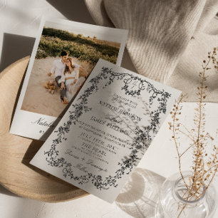 Invitation Mariage Monogramme de Jardin Bois Noir et Blanc