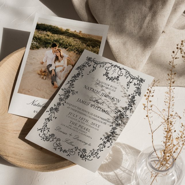 Invitation Mariage Monogramme de Jardin Bois Noir et Blanc (Créateur téléchargé)
