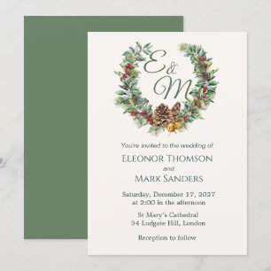 Invitation Mariage monogramme de la baie de Noël, de la couro