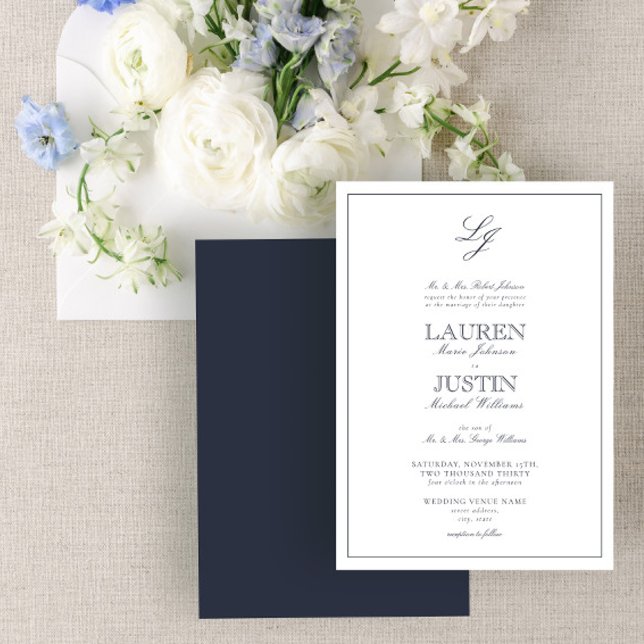 Invitation Mariage Monogramme de la marine classique (Créateur téléchargé)