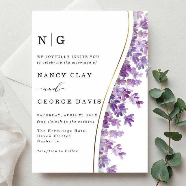 Invitation Mariage Monogramme de lavande or moderne (Créateur téléchargé)