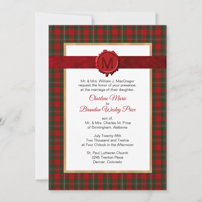 Invitation Mariage monogramme de MacFarland Tartan (Devant)