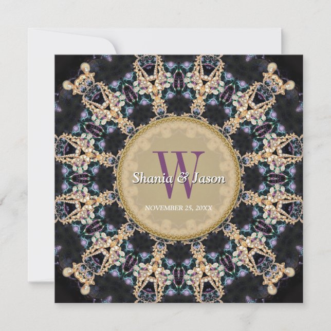 Invitation Mariage Monogramme de Pierres Précieuses (Devant)