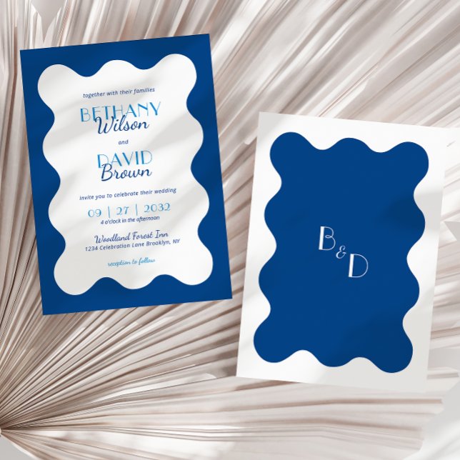Invitation Mariage Monogramme de saint  bleu côtier moderne (Créateur téléchargé)