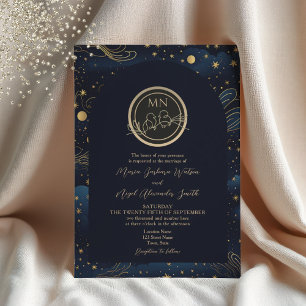 Invitation Mariage Monogramme Doré de la Marine Céleste
