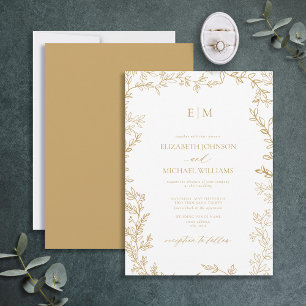 Invitation Mariage monogramme écoresponsable minimum feuille