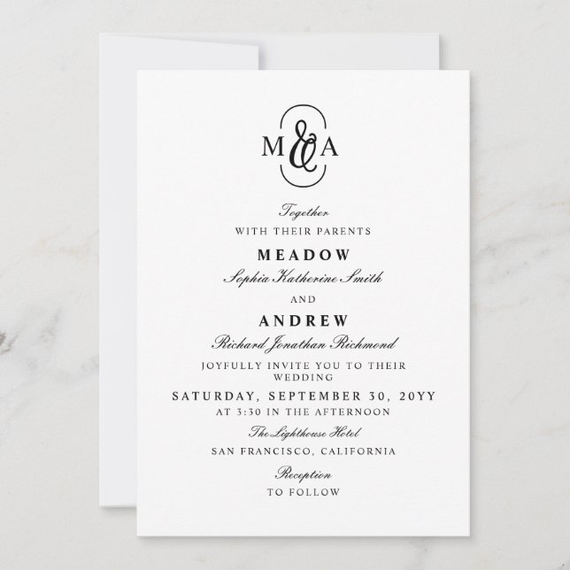 Invitation Mariage Monogramme Élégant avec Esperluette (Devant)