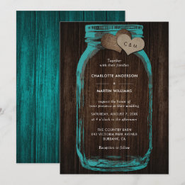 Invitation Mariage Monogramme en Bois et Jarres de Maçon en T
