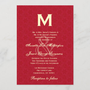 Invitation Mariage Monogramme en cuir rouge et crème R431