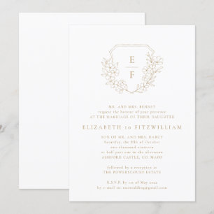 Invitation Mariage Monogramme en or simple cerisier