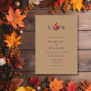 Invitation Mariage monogramme en terre cuite d'automne simple