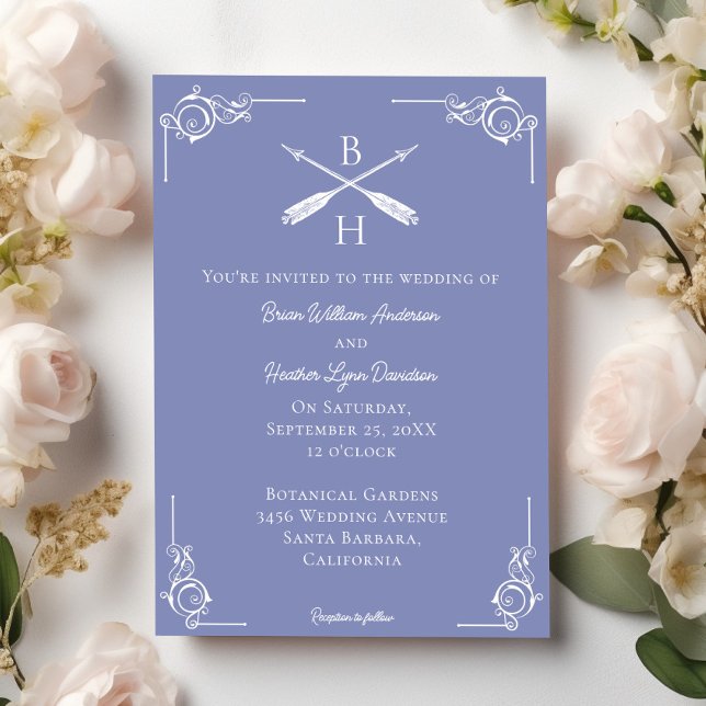 Invitation Mariage Monogramme et Flèches de périphérie (Periwinkle Monogram and Arrows Wedding Invitation)