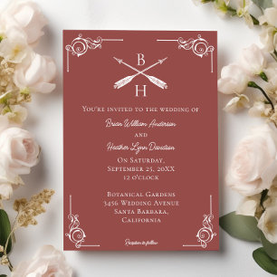 Invitation Mariage Monogramme et Flèches en terre cuite