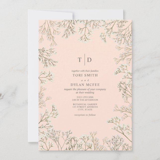 Invitation Mariage Monogramme Fleur de Péché de Bébé (Devant)