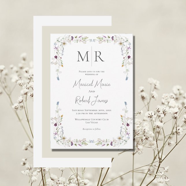 Invitation Mariage Monogramme Fleur sauvage moderne (Créateur téléchargé)