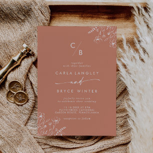 Invitation Mariage Monogramme Fleur Sauvage Terracotta Bohème