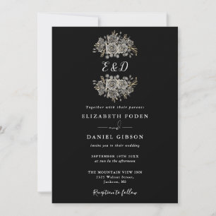 Invitation Mariage Monogramme Floral Gothique Noir Et Blanc