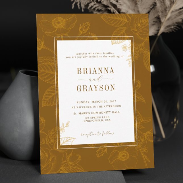 Invitation Mariage Monogramme Floral Rustique Élégant Brun (Créateur téléchargé)