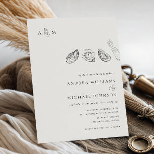Invitation Mariage Monogramme Huitre Dessiné à la Main Ampers