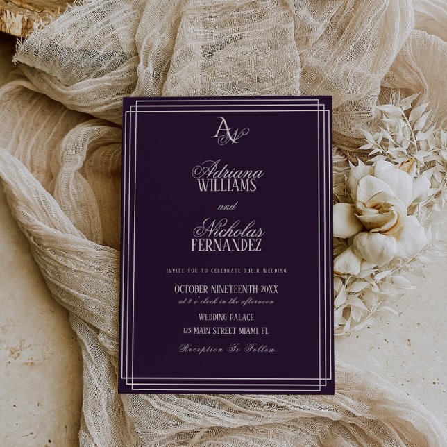 Invitation Mariage Monogramme Luxueux aux Prunes (Créateur téléchargé)