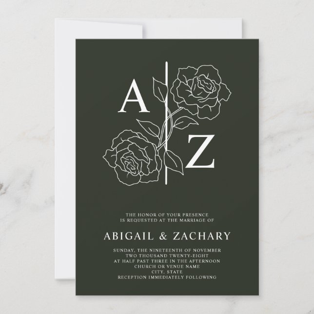 Invitation Mariage Monogramme minimal blanc et noir (Devant)
