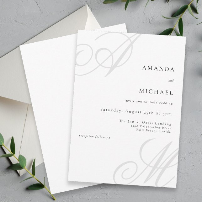 Invitation Mariage Monogramme minimal élégant (A simple minimalist wedding invitation with elegant layout and styling.)