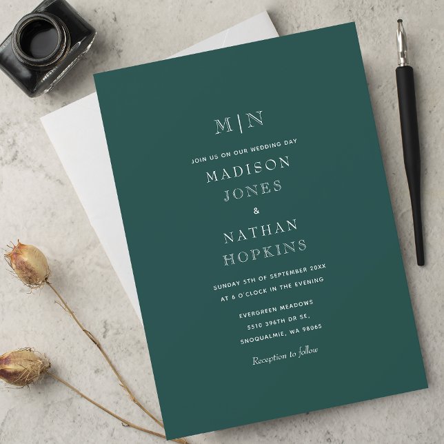 Invitation Mariage Monogramme minimal Emerald Green (Créateur téléchargé)