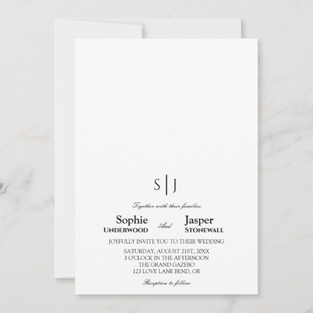 Invitation Mariage Monogramme Minimaliste Classique Moderne (Devant)