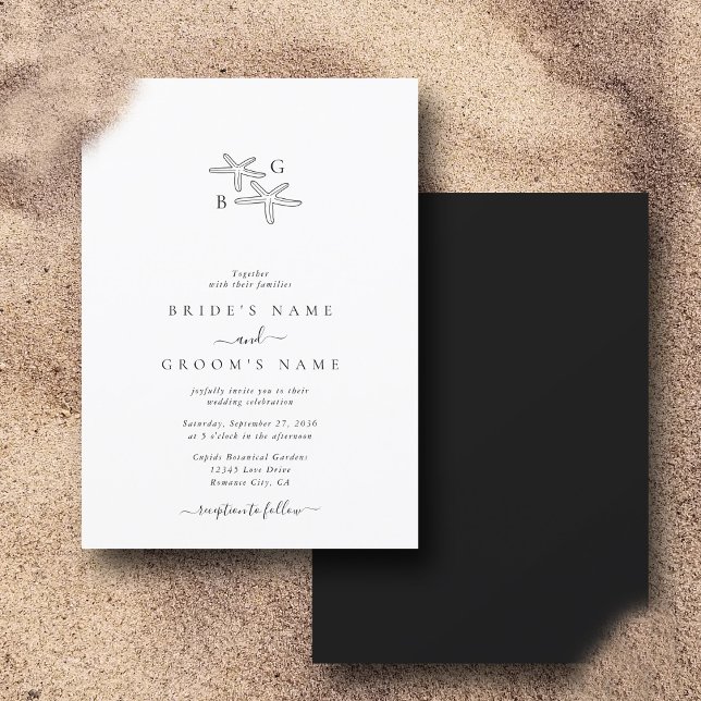 Invitation Mariage monogramme minimaliste de plage Starfish (Minimalist Starfish Beach Monogram Wedding Invitation)