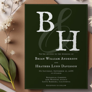 Invitation Mariage Monogramme minimaliste Emerald Green