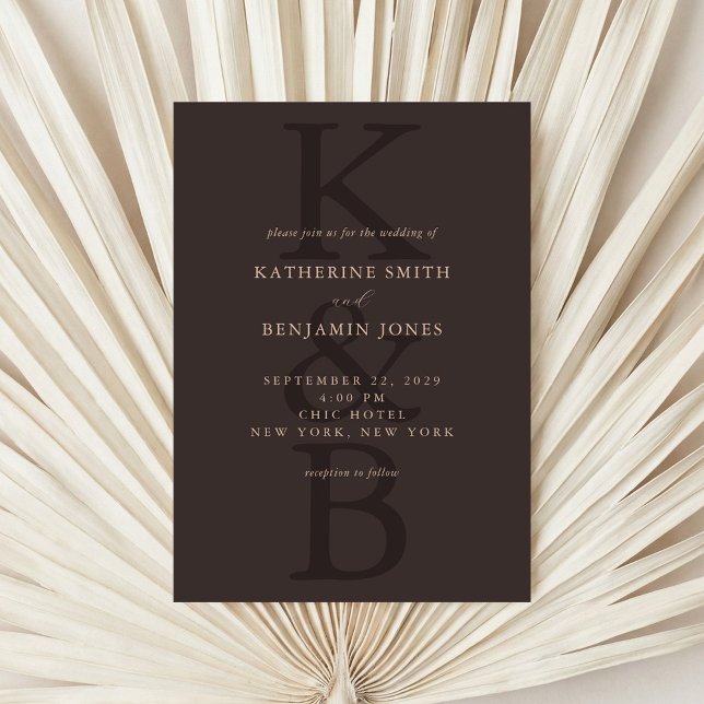 Invitation Mariage Monogramme Minimaliste Marron Moderne (Créateur téléchargé)