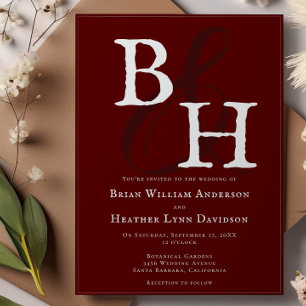 Invitation Mariage Monogramme minimaliste rouge