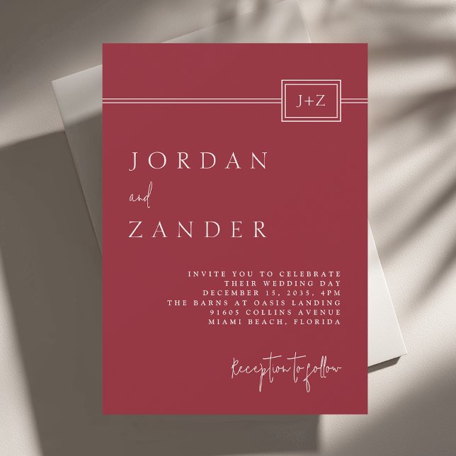 Invitation Mariage Monogramme minimaliste rouge moderne (Créateur téléchargé)