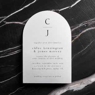 Invitation Mariage Monogramme moderne minimaliste noir blanc
