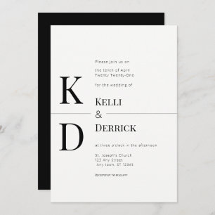 Invitation Mariage Monogramme moderne noir et blanc