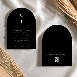 Invitation Mariage Monogramme moderne Solide Noir Personnalis