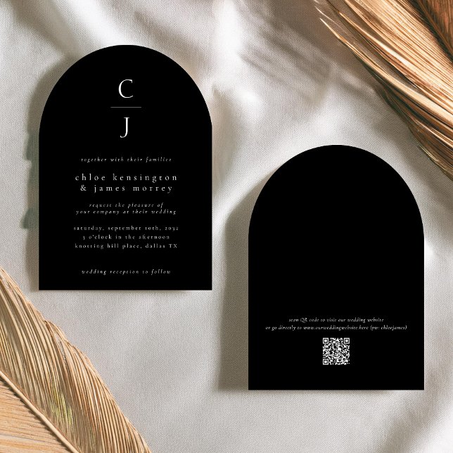 Invitation Mariage Monogramme moderne Solide Noir Personnalis (Créateur téléchargé)