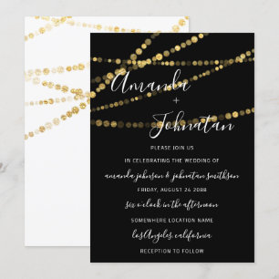 Invitation Mariage Monogramme noir blanc lumières or nouvelle