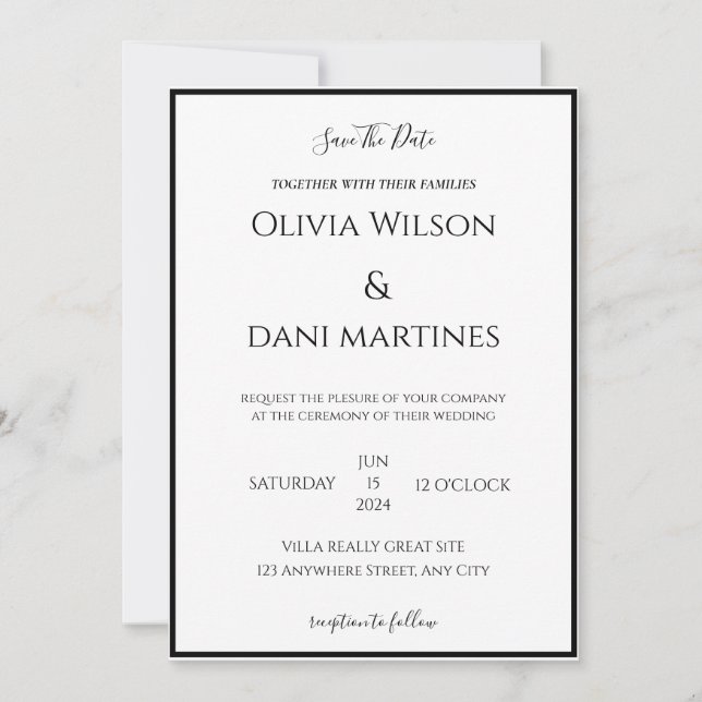 Invitation Mariage Monogramme noir et blanc (Devant)