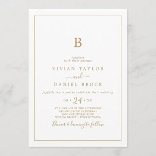Invitation Mariage monogramme or minimaliste