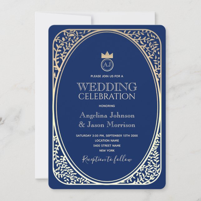 Invitation Mariage Monogramme Or Navy Luxe (Devant)