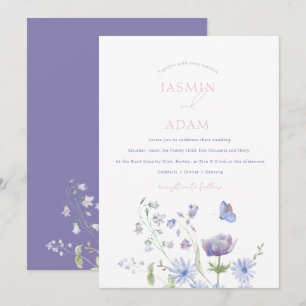 Invitation Mariage Monogramme Papillon Fleur Sauvage Lavande