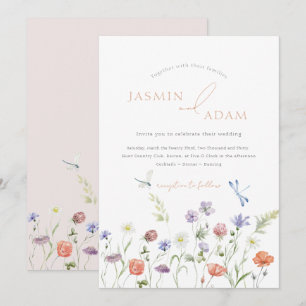 Invitation Mariage Monogramme Papillon Libellule Fleur Sauvag