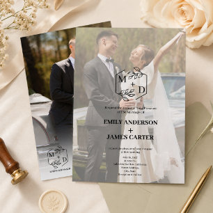 Invitation Mariage Monogramme Photographique Botanique Minima