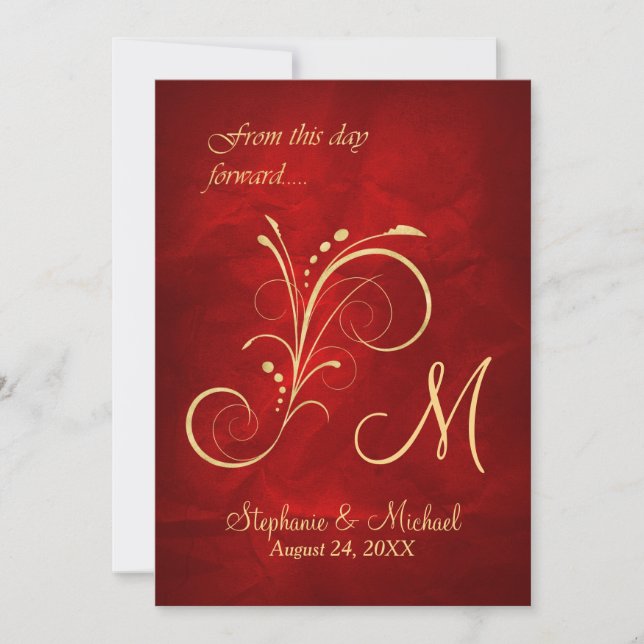 Invitation Mariage Monogramme Red Gold (Devant)