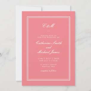 Invitation Mariage Monogramme Rose Corail Classique Absolu