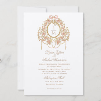 Invitation Mariage Monogramme Rose Rococo Français