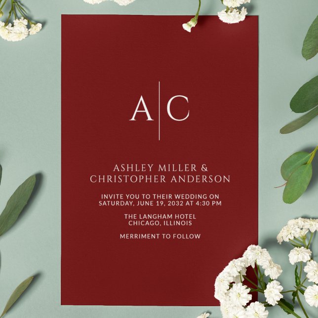 Invitation Mariage Monogramme rouge Crimson simple (Créateur téléchargé)